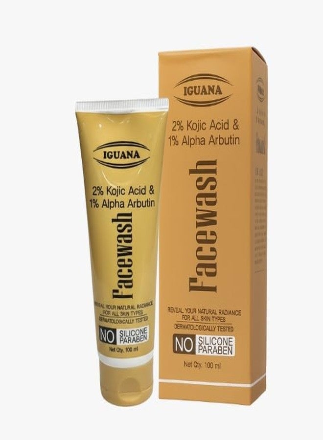 Iguana 2% Kojic Acid Face Wash with 1% Alpha Arbutin | Brightening Facial Cleanser for Dark Spots, Pigmentation & Uneven Skin Tone | Paraben-Free | 100 ml (3.38 fl oz) - Image 1